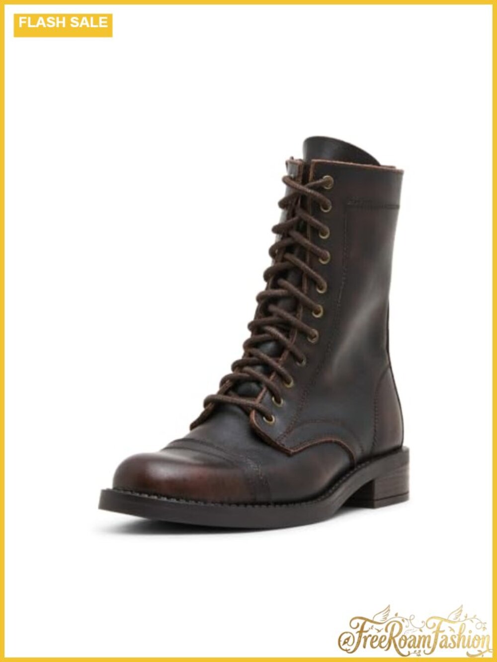 Faux Leather Combat Boots Calf High Block Heel